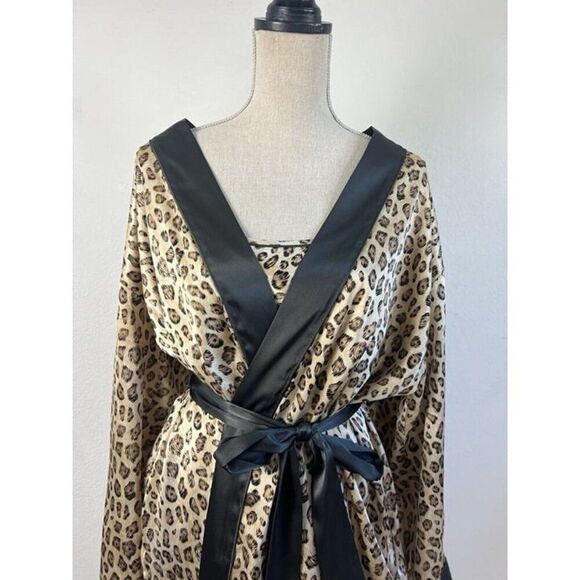 Valerie Stevens Vintage Satin Animal Print Cheers Kimono Robe & Slip Dress Med - Picture 10 of 11